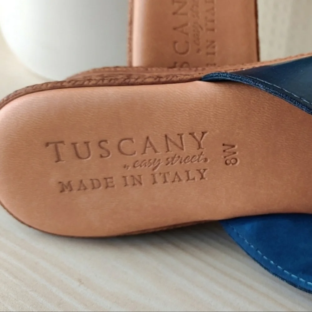Tuscany By Easy Street Giordana Women’s Blue Wedge Floral Sandals Size 8W